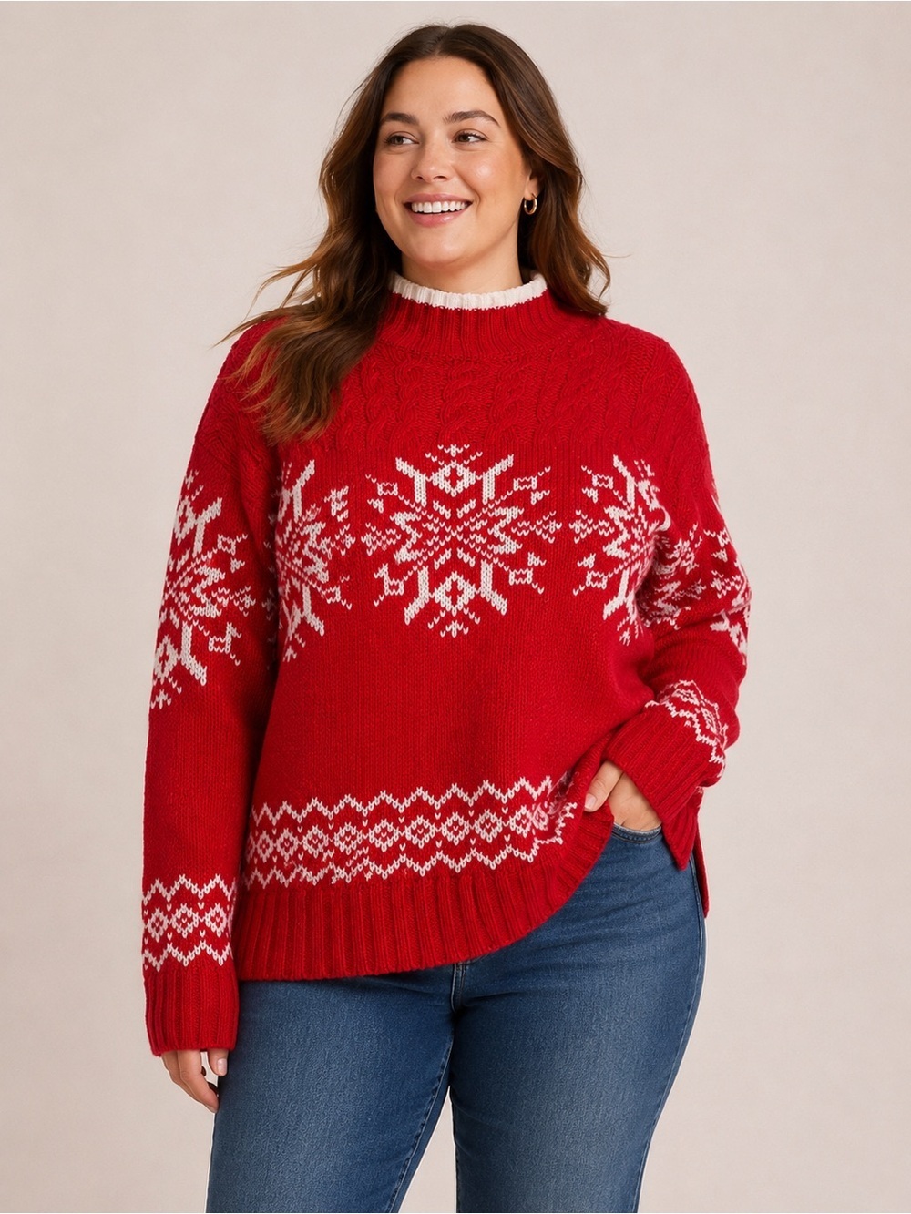 Talbots Fair Isle Snowflake Mock Neck Sweater